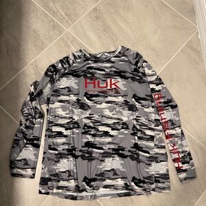 Huk Camo Long Sleeve Shirt with Red Accents